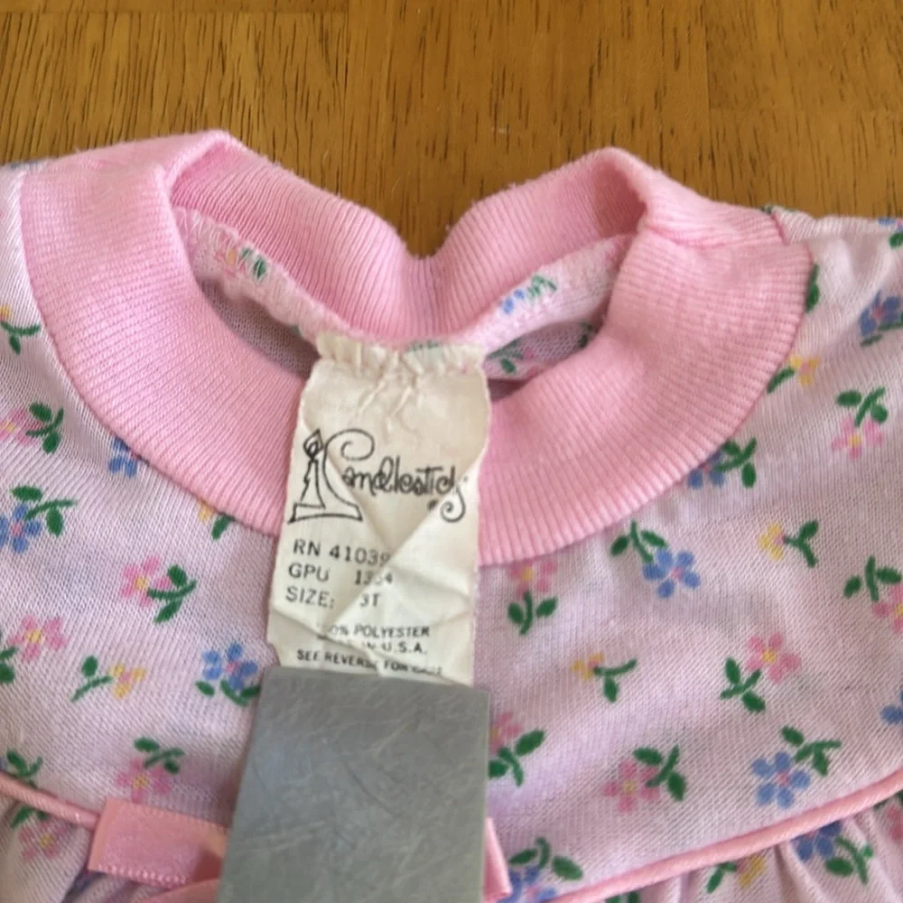 Vintage Pink Floral Girls Toddler Pajamas 3T See Measurements